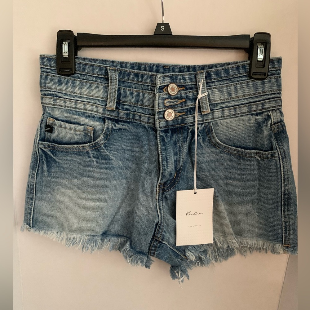 Kan Can Light Blue Frayed Hem Jean Shorts